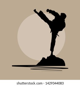 Vector background. Asian is training. Martial arts. Vintage illustration