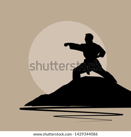 Vector background. Asian is training. Martial arts. Vintage illustration