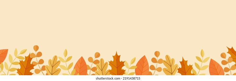 Vector background with autumn colorful leaves. Flat style illustration with fall foliage for web design and print materials. Blank banner