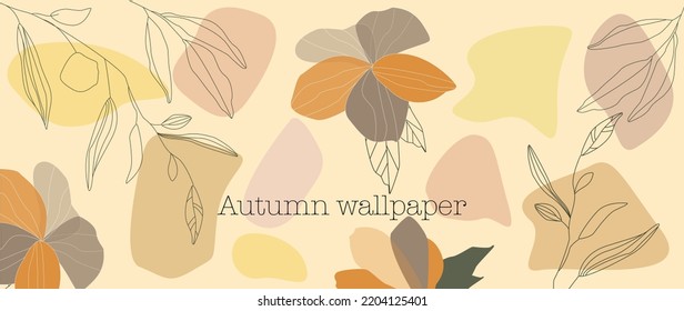 Vector background. Autumn colors. Botanical wallpaper with flowers, branches and leaves. Perfect for banner, prints, wall art and home decor.