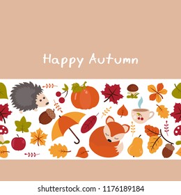 Vector background with autumn elements. Happy autumn and harvest.