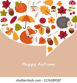 Vector background with autumn elements. Happy autumn and harvest.