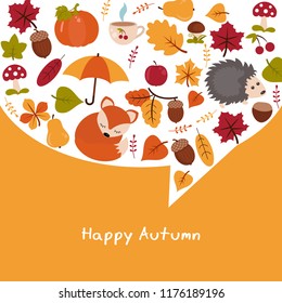 Vector background with autumn elements. Happy autumn and harvest.