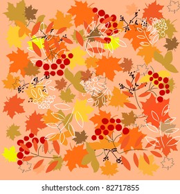 Vector background with autumn leaves and berries.