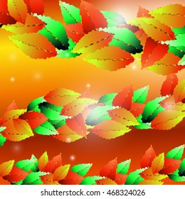 Vector background with autumn leaves of different colors with highlights and glow.
