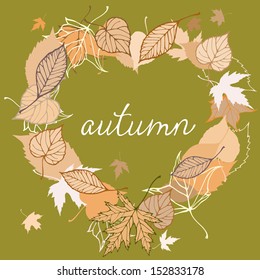 Vector background with autumn leaves. Romantic card.
