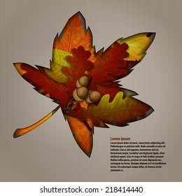 Vector background autumn maple leaf incision in the paper. Retro background with autumn leaf. Season backdrop. Autumn template. Place for your text.
