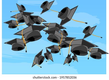 Vector background of bachelor hat above the sky during the graduation celebration