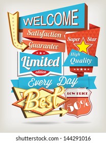 Vector background with badges and labels