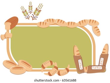 Vetor - Fundo com Itens de Padaria - Multiuso pode ser usado como menu, fundo - Inclui diferentes tipos de pão dourado fresco, Crowson e ouvido de trigo