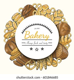 Vector background with bakery products arranged in a circle