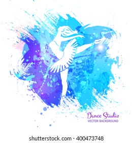 Vector background. Ballerina in dance. Perfect for ballet school or studio, dance studio, performance, banner, poster. Ballet dance pose on watercolor background. 