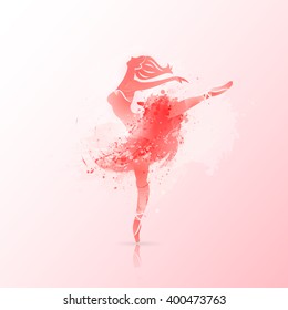 Vector background. Ballerina in dance. Perfect for ballet school or studio, dance studio, performance, banner, poster. Ballet dance pose on watercolor background. 