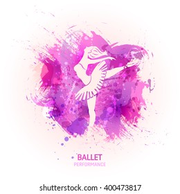  Fondo vectorial. Ballerina bailando. Perfecto para escuela de ballet o estudio, estudio de danza, actuación, banner, afiche. La danza del ballet posa sobre el fondo de la acuarela. 