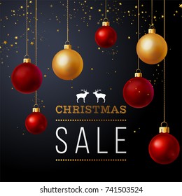 Vector background with balls and Christmas sale text