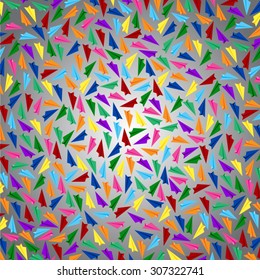Vector background, banner, blank, poster made paper plane. Concept toy backdrop shape of aircraft, airplane, fly wings. Creative background. Colorful, multicolor, colour child paper planes.