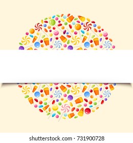 Vector background banner with colorful Halloween candies.