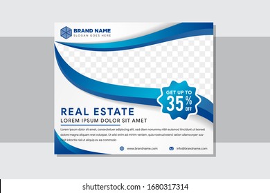 vector background banner horizontal business template. modern geometric abstract layout for website design. simple creative cover header for real estate concept. space for photo and blue wave element