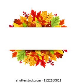 Vector background banner with red, orange, yellow, green and brown autumn leaves.
