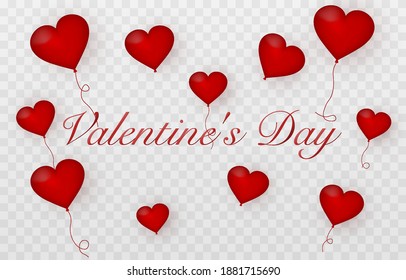 Vector background, banner for Valentine's Day. Balloons in the form of hearts png. Valentine's day text png. Vector image.