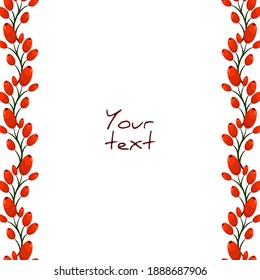 Vector background with barberry; vertical berry twigs for greeting cards, invitations, posters, banners.