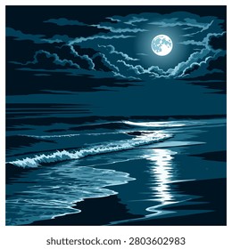 vector background beach in night view