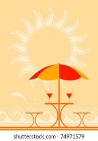 vector background with beach umbrella and drinks on table