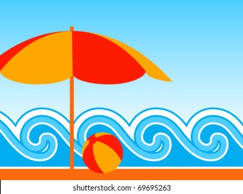 vector background with beach umbrella and waves