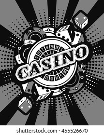 vector background beams casino with the attributes and signs of winning and luck black and white