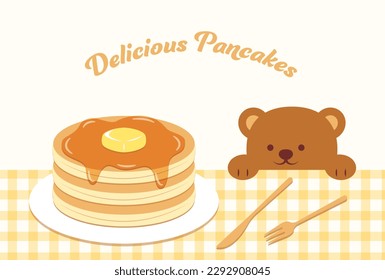 vector background with a bear and pancakes for banners, cards, flyers, social media wallpapers, etc.