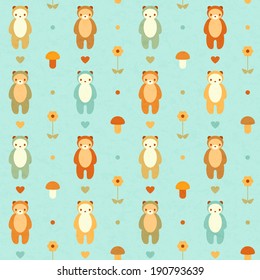 vector background with bears and mushrooms