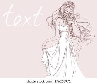 VECTOR BACKGROUND WITH A BEAUTIFUL BRIDE IN A WEDDING DRESS