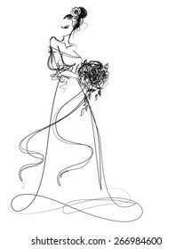 VECTOR BACKGROUND WITH A BEAUTIFUL BRIDE IN A WEDDING DRESS