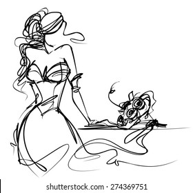 VECTOR BACKGROUND WITH A BEAUTIFUL BRIDE IN A WEDDING DRESS