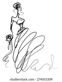 VECTOR BACKGROUND WITH A BEAUTIFUL BRIDE IN A WEDDING DRESS