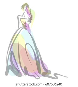 vector background with a beautiful bride in a wedding dress. Graphic drawing sketch with woman. Holiday  celebration.


