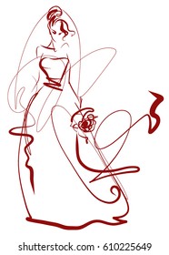 vector background with a beautiful bride in a wedding dress. Graphic drawing sketch with woman. Holiday  celebration.

