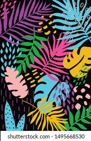 vector background, beautiful and bright leaves on a black background