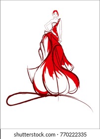 VECTOR BACKGROUND WITH A BEAUTIFUL FASHION BRIDE MODEL IN A WEDDING DRESS