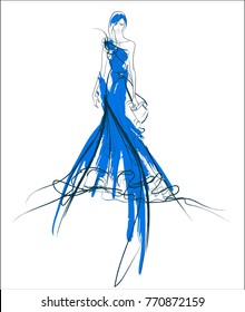 VECTOR BACKGROUND WITH A BEAUTIFUL FASHION BRIDE MODEL IN A WEDDING DRESS