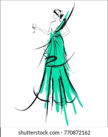 VECTOR BACKGROUND WITH A BEAUTIFUL FASHION BRIDE MODEL IN A WEDDING DRESS