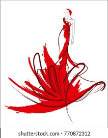 VECTOR BACKGROUND WITH A BEAUTIFUL FASHION BRIDE MODEL IN A WEDDING DRESS