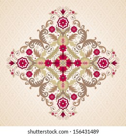 Vector background. Beautiful floral rhombic pattern in vintage style. Seamless simple delicate ornament