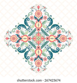 Vector background. Beautiful floral rhombic pattern in modern style and seamless moroccan tiles ornament. 