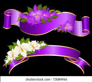 Vector background with beautiful flowers and ribbons