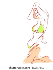 Vector background with a beautiful girl on the beach