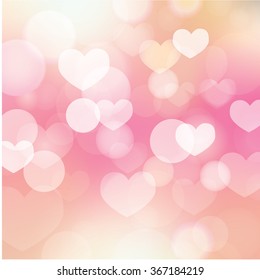 Vector background with beautiful pink hearts. Valentines day background with bokeh.
