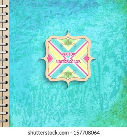 Vector background. Beautiful texture and watercolor stripes. Spiral notebook cover design. Frame for your text. 