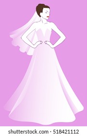 Vector background with a beautiful young bride in wedding dress