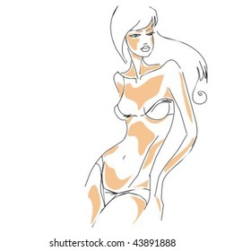 VECTOR Background with the beautiful young girl in red bikini